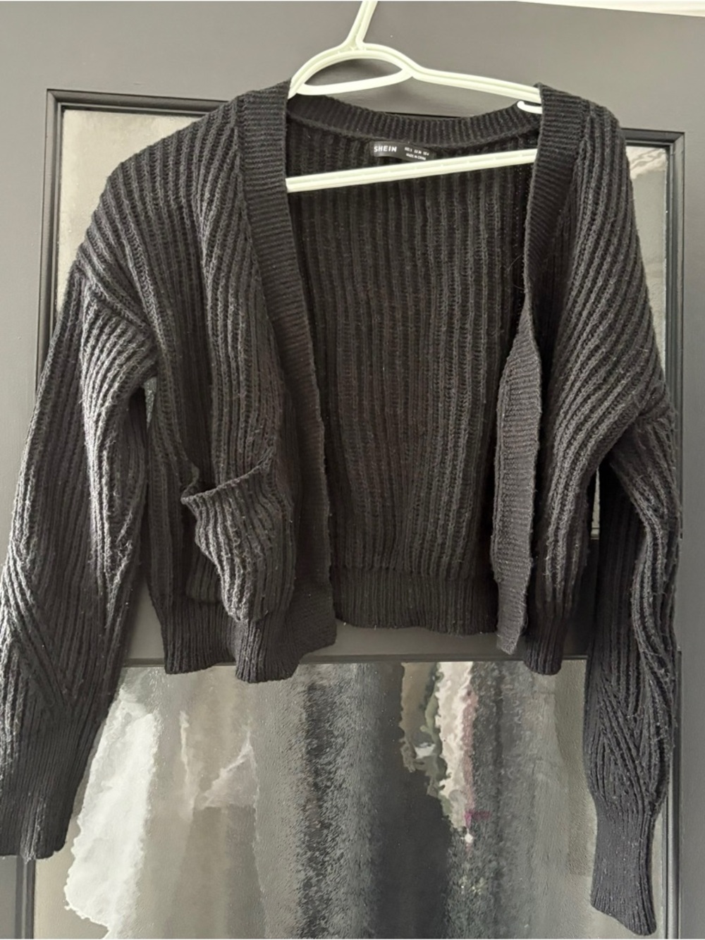 SHEIN Black Ribbed Open-Front Cardigan